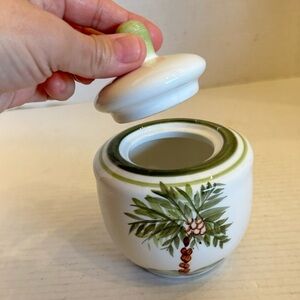 Gibson Designs PALM COURT GIDPAC Sugar Bowl & Lid Green Palm Tree Green Trim